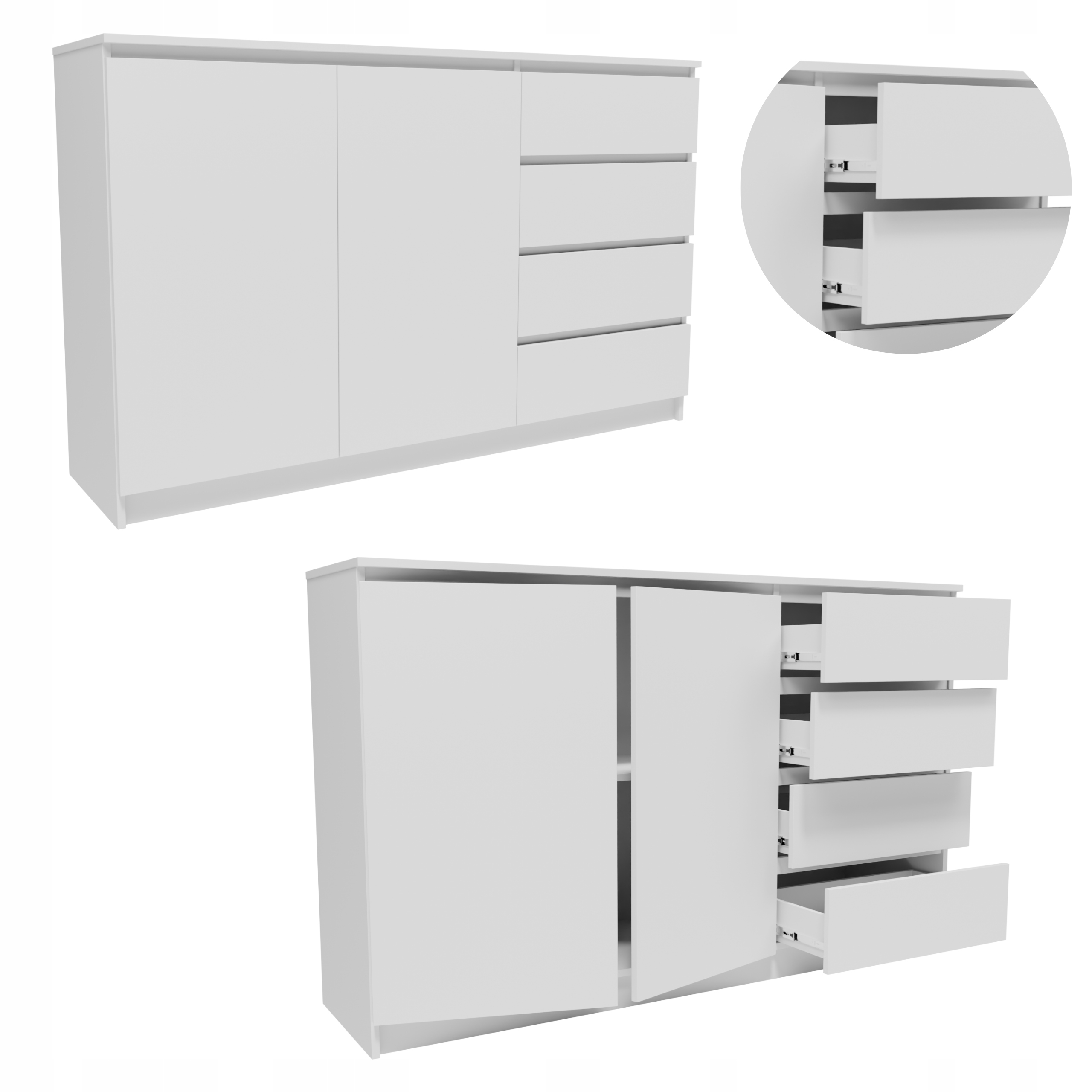 Komoda K0132D4SZBIA bílá velká vysoká skříňka zásuvky regál oblečení hračky