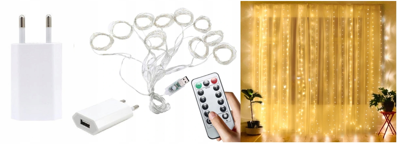 LAMPKI KURTYNA ŚWIETLNA LED 200 3x2M BIAŁY CIEPŁY