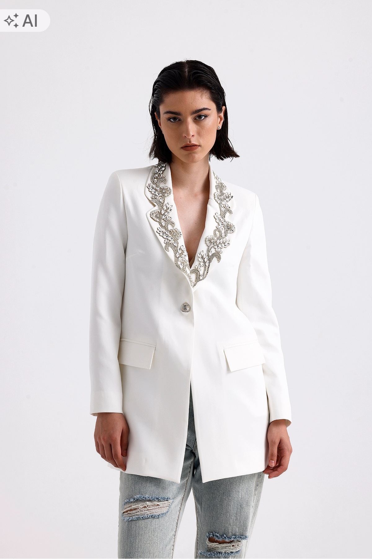 Tangül&ali's Moda Evi Elegantní Bílé Sako 42 5IA