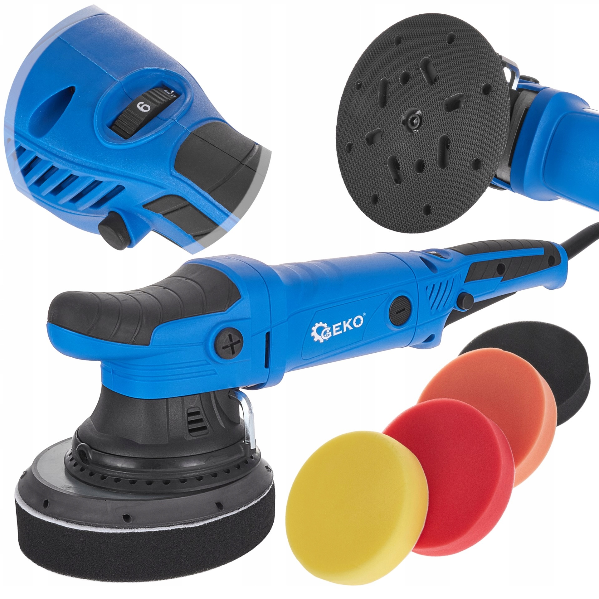 GEKO Polerka samochodowa DUAL ACTION z regulacją 150mm4 gąbki G80293