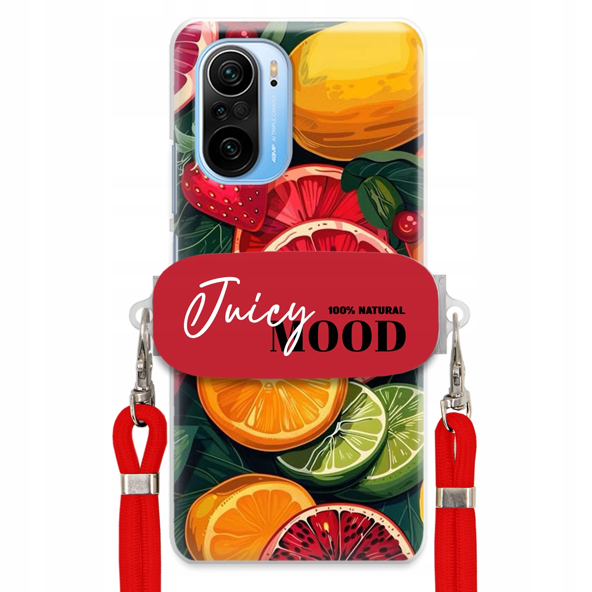 Pouzdro pro Xiaomi Poco F3 Červené vodítko Crossbody+ Držák Juice Mood Ovoce