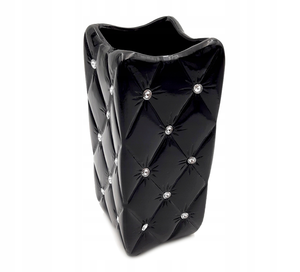 Czarny wazon glamour z kryształkami pikowany duży Kod producenta 97-2