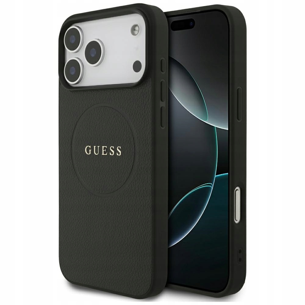 Guess – Grained Gold Ring MagSafe etui na iPhone 17 Pro Max – czarne