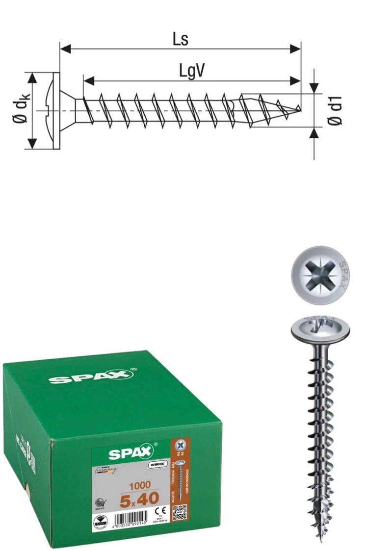 Univerzálna skrutka Wirox spax 5 x 40 Wirox podložka 1000 ks