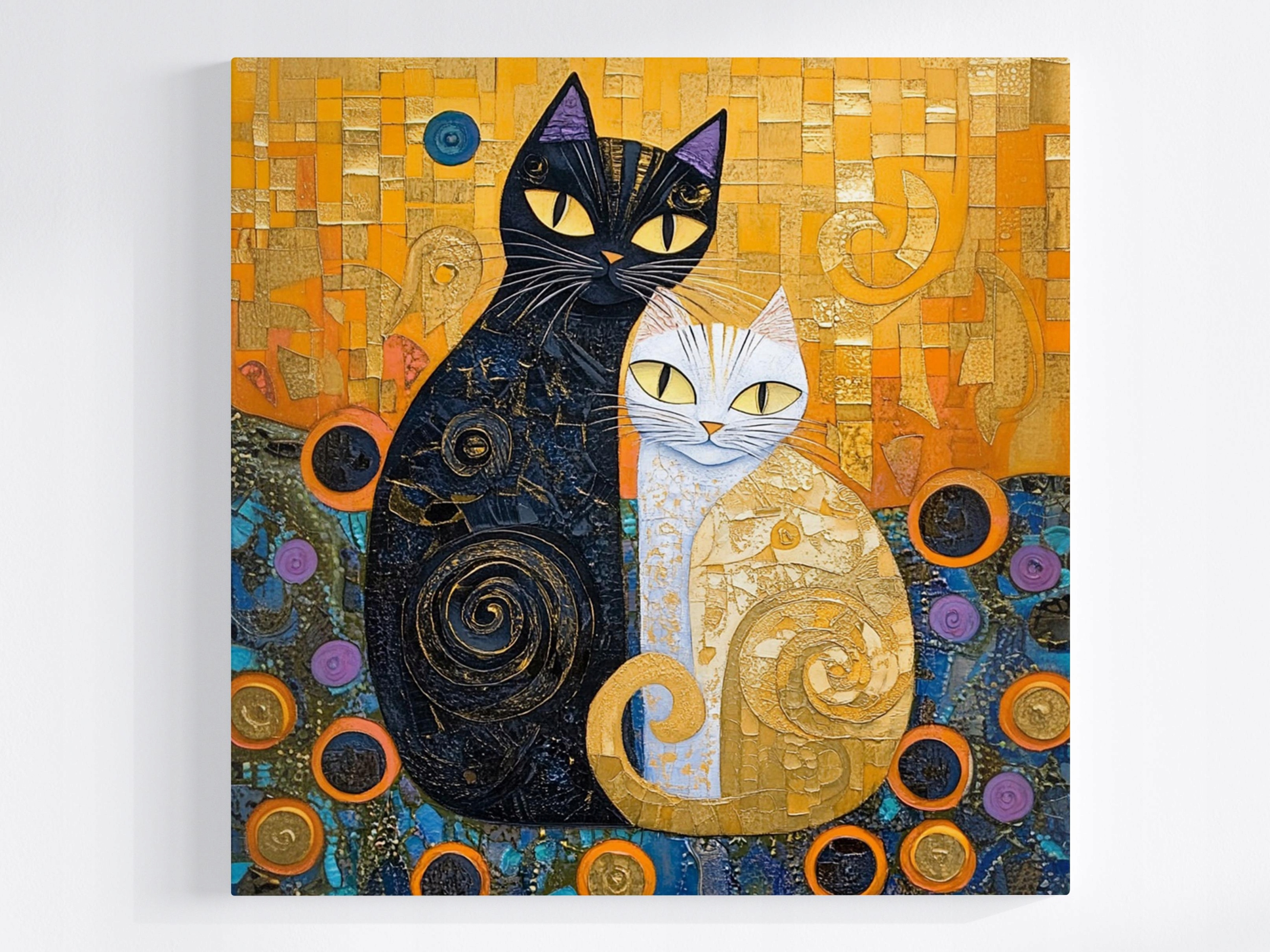 Obraz Na Plátně Canvas Mozaika Klimt Dvě Kočky Bílá Černá Yin Yang 80x80