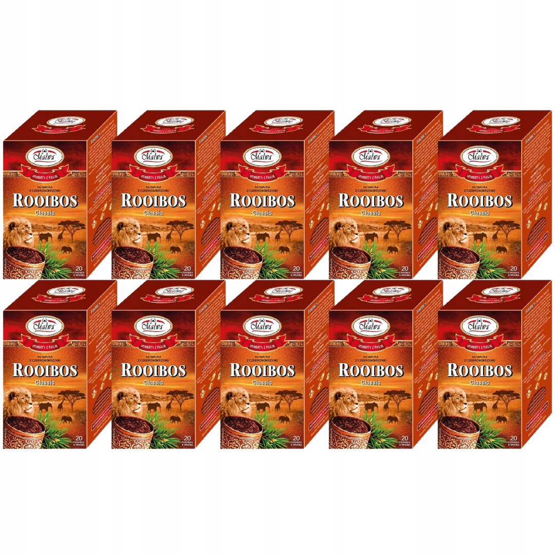 Levně Klasický červený Čaj Malwa Rooibos 40 g (20 x 2 g) x 10 kusů