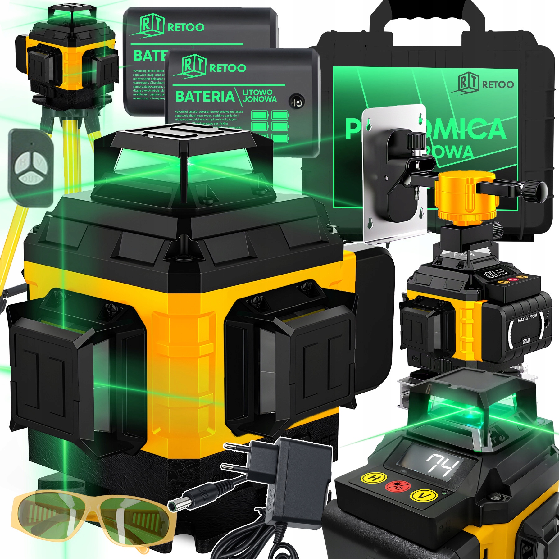 Laserová Vodováha Křížová Vodováha 4D 16 Laserových Linií 2X Aku Stativ XL