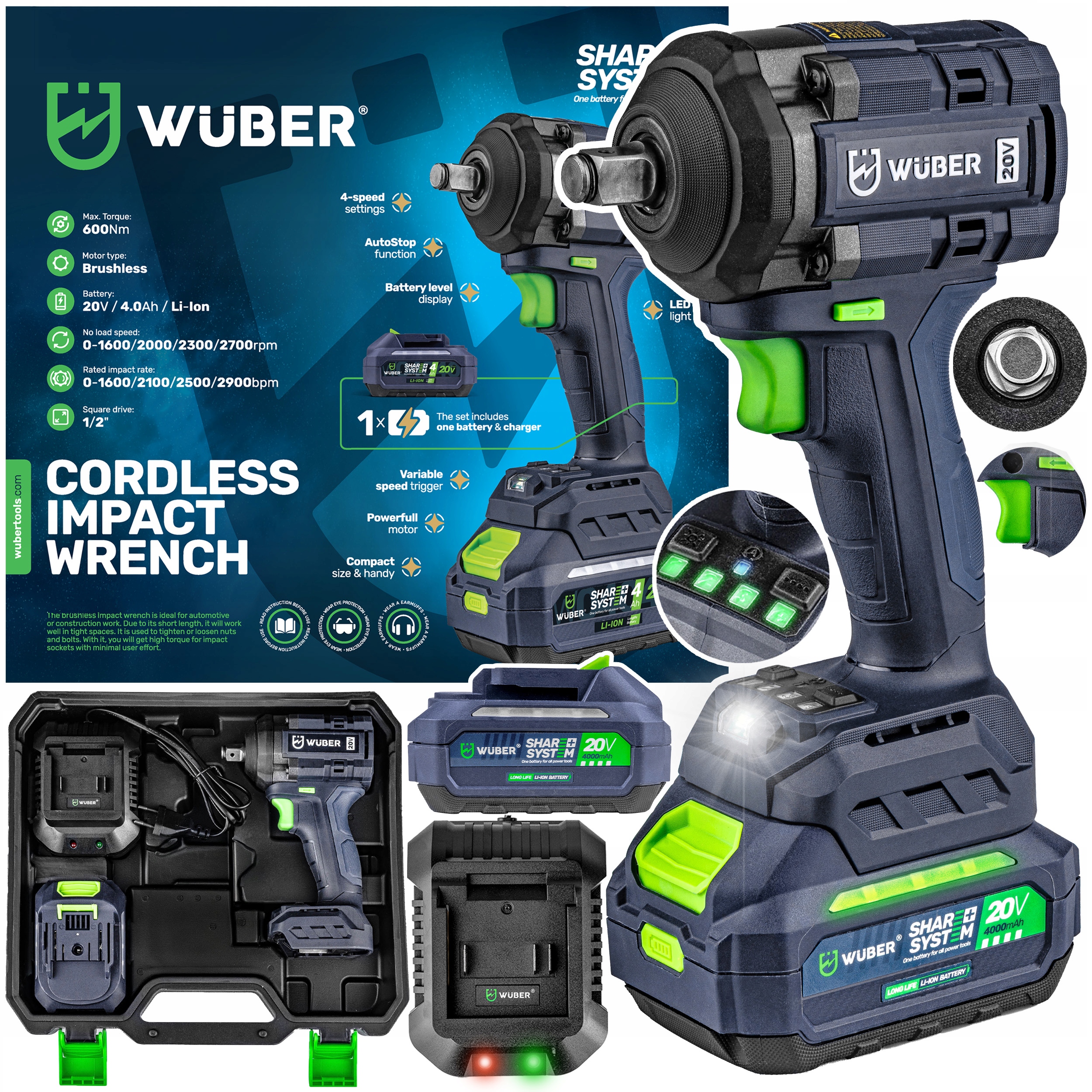 Bezkartáčový Elektrický Úderový Klíč Na Kola 600 Nm Aku Baterie