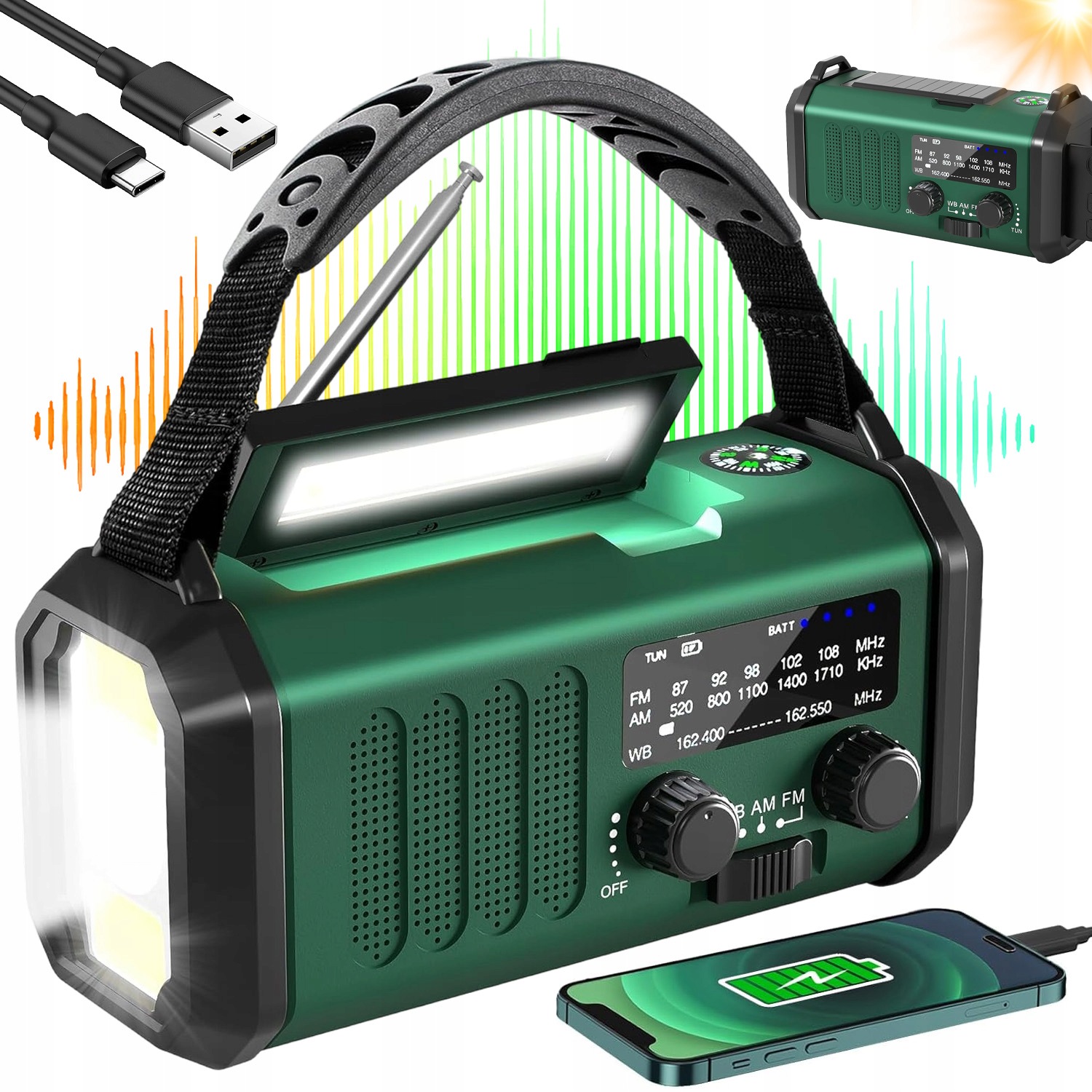 Nouzové Solární Rádio Fm Am Svítilna Omáčka Powerbanka 10000MAH Ruční Klika
