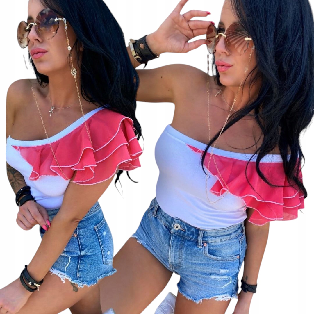 Elegantní dámská bílá halenka s volánky, španělská, jedno rameno, velikost S 36