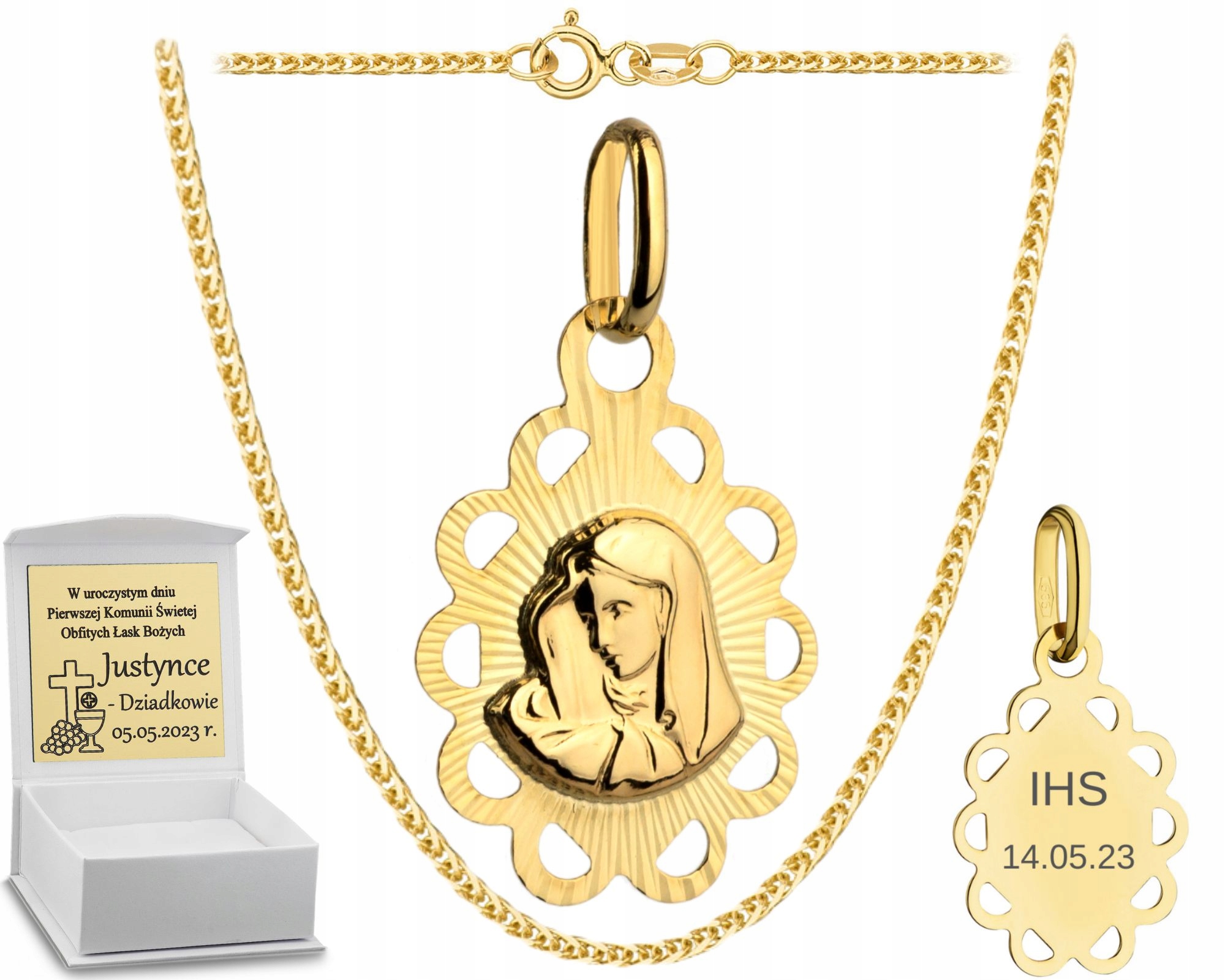 Zlatý Komplet Na Přijímání Křest Medailon Řetízek Liščí Ocas 585