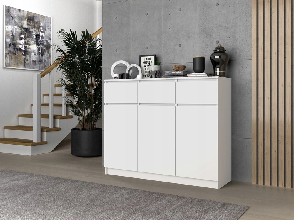 KOMODA 120 cm SZAFKA DRZWI SZUFLADY PÓŁKI POJEMNA NOWOCZESNA BIEL MAT Szerokość mebla 120 cm