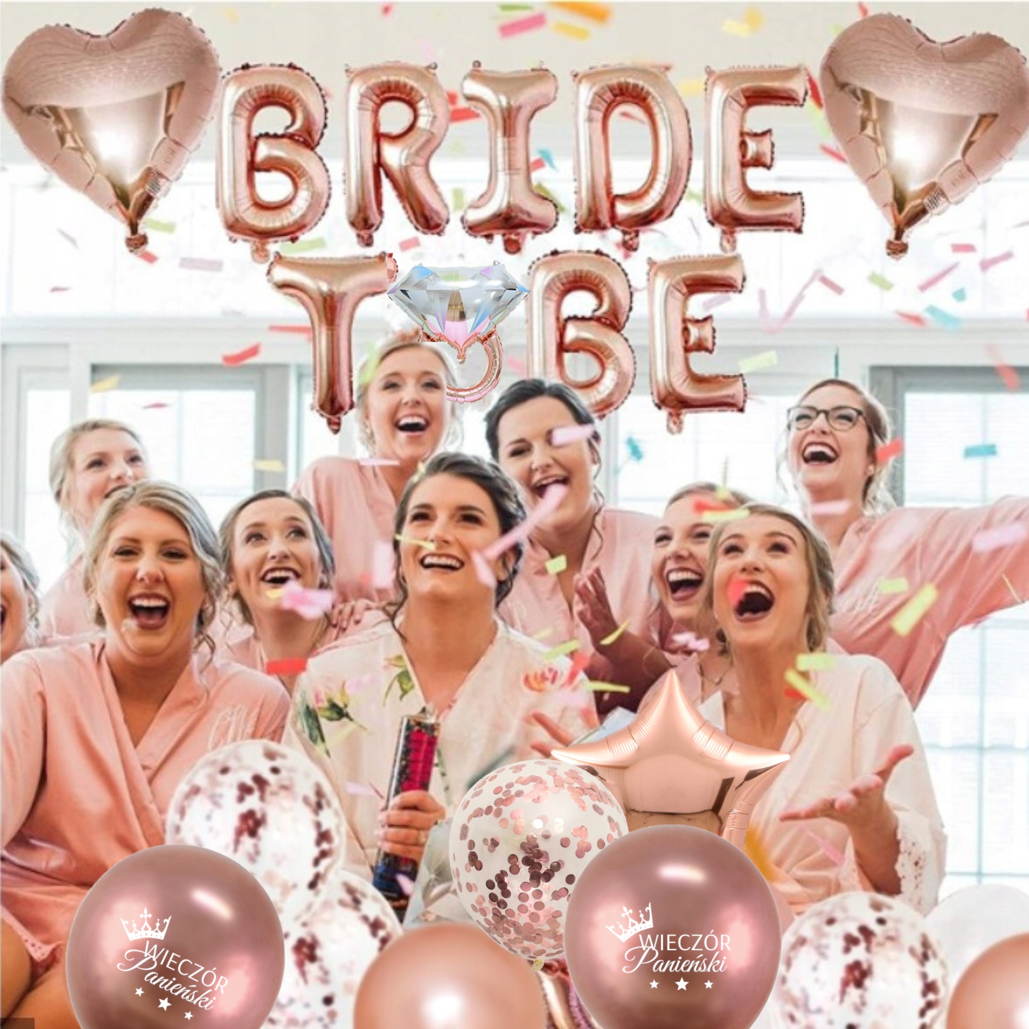 ZESTAW WIECZÓR PANIEŃSKI BALONY SZARFA ZŁOTY RÓŻ DEKORACJE BALON GIRLANDA EAN (GTIN) 5903867207139