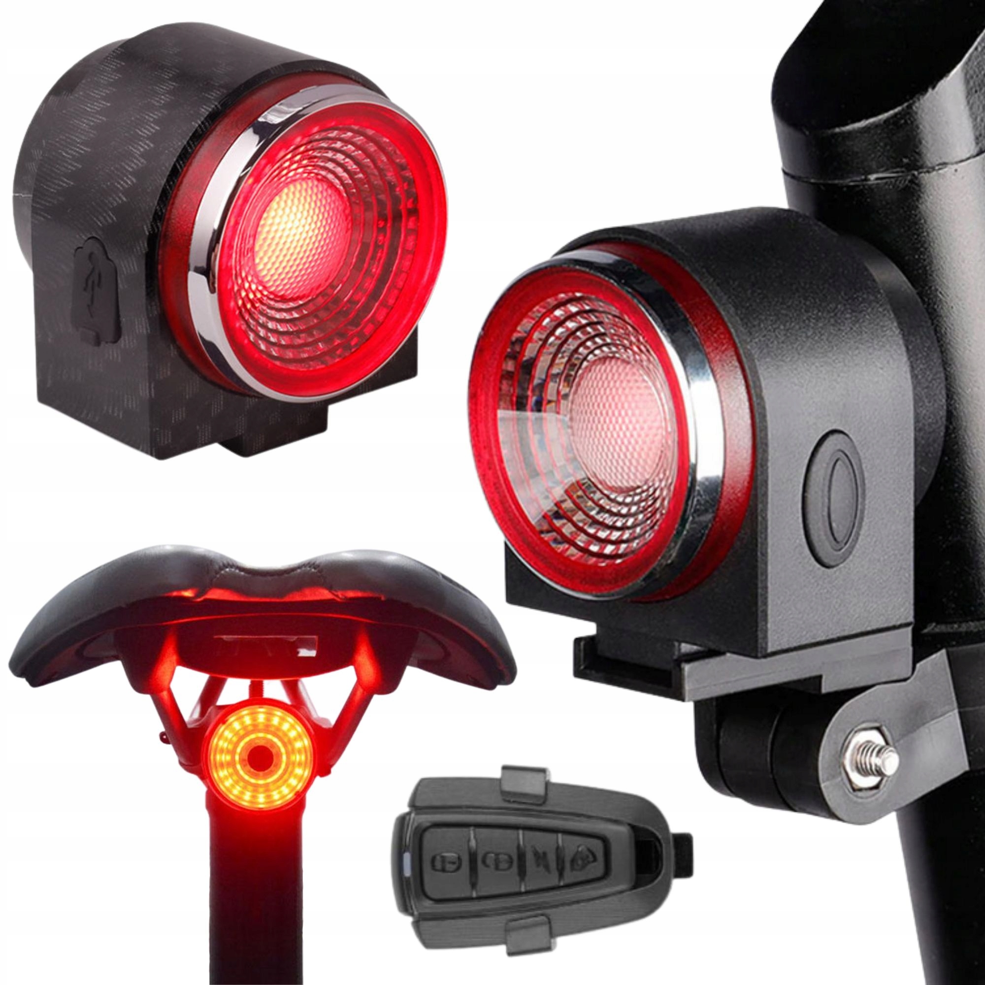 

Oświetlenie rowerowe z alarmem lampka pilot stop