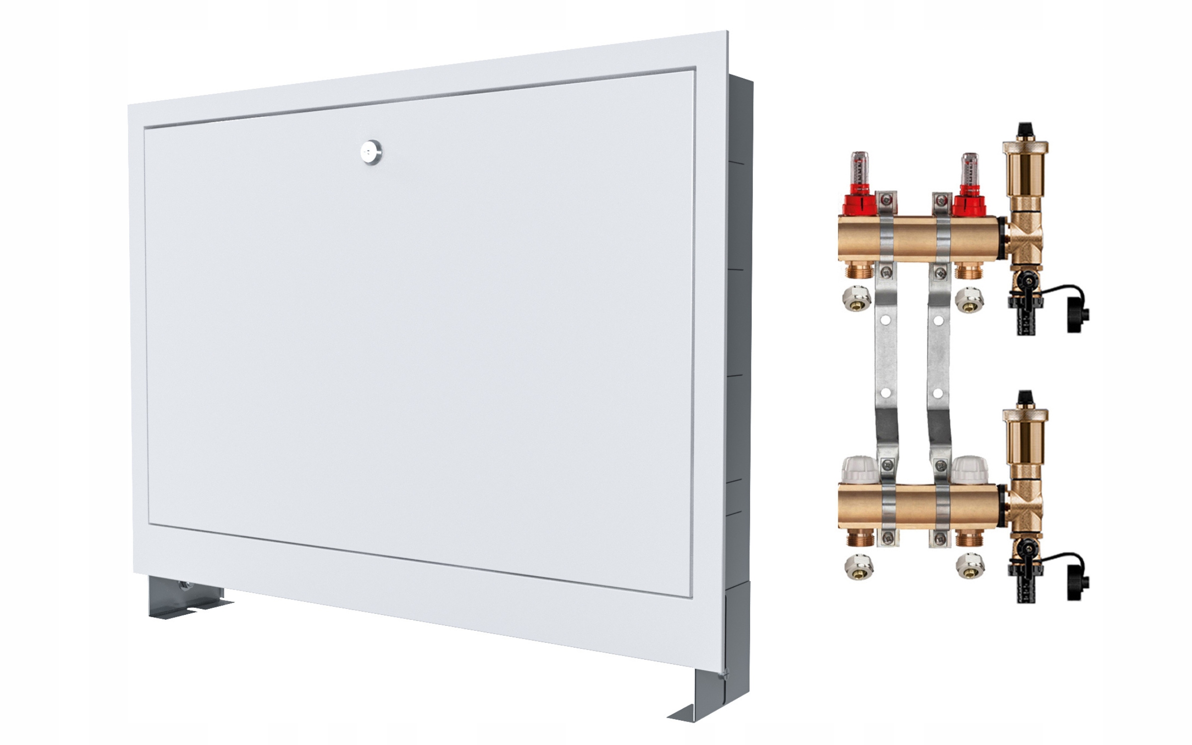 Mosazný Rozdělovač 2 Sekce Spojky Podomítková Skříňka