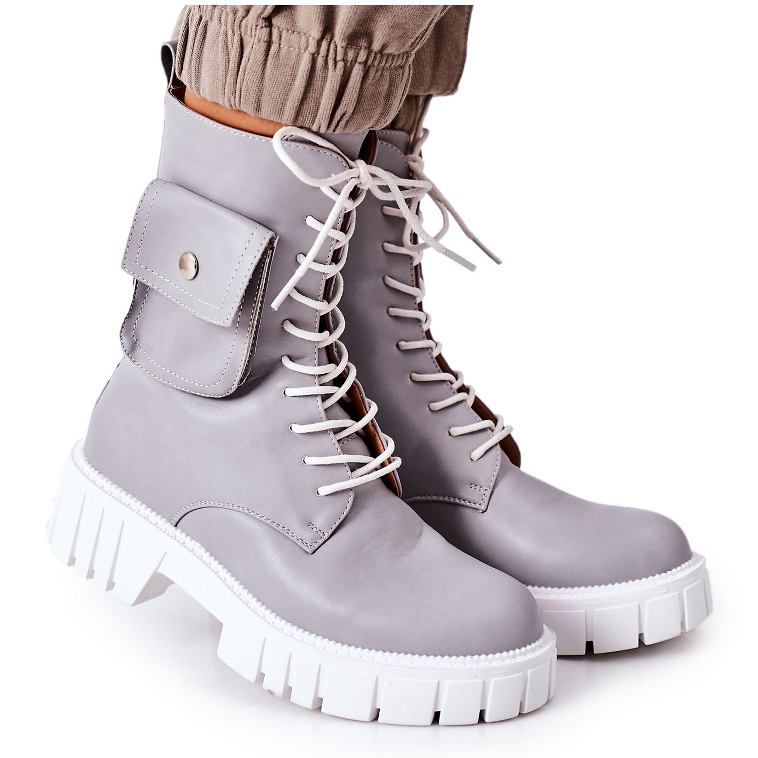 

Szare Skóra ekologiczna Buty Botki PS1 r.38