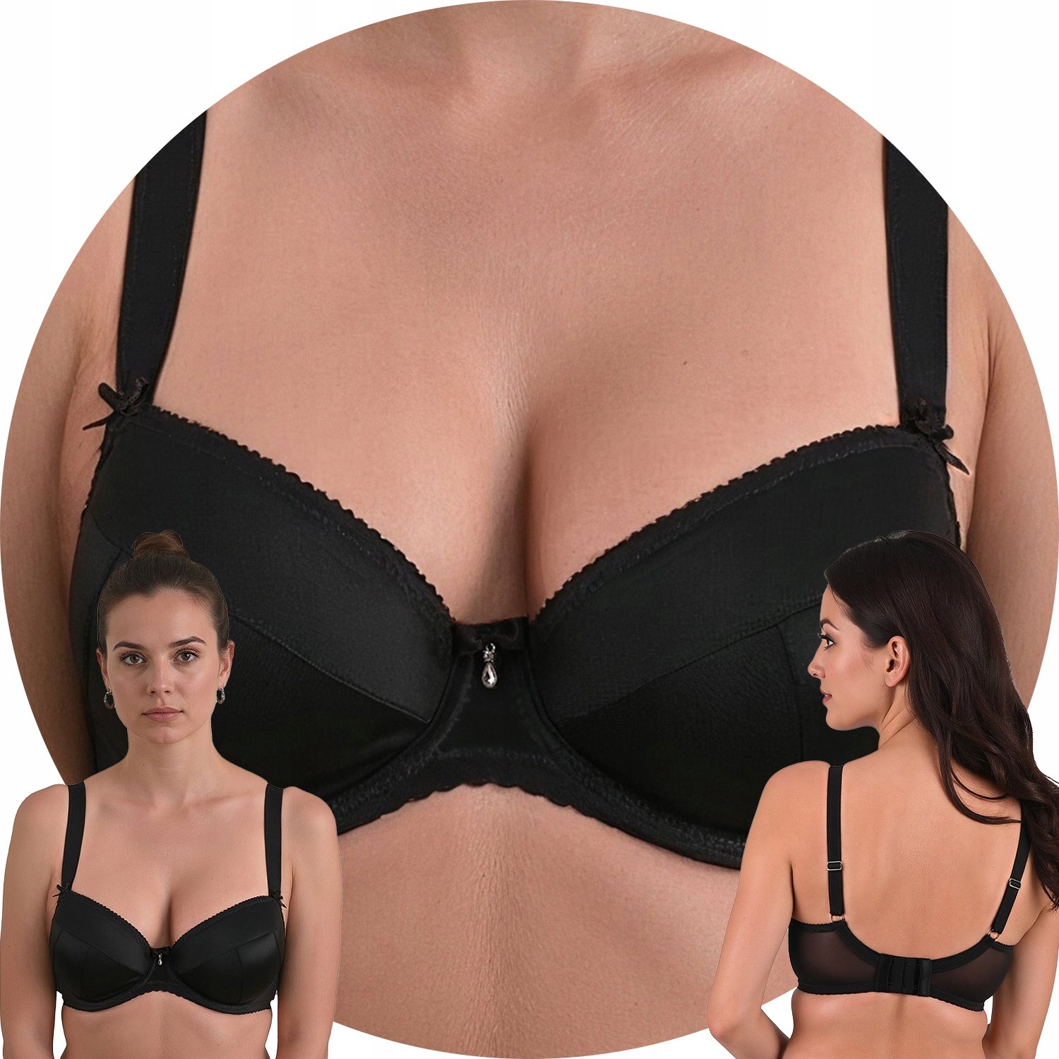 Vivisence 1085 czarny gładkie miseczki Biustonosz miękki 75H Soft