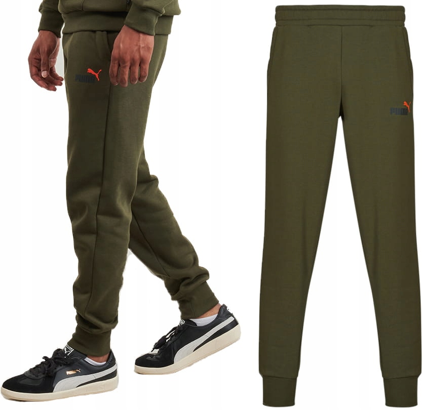 Puma pánské bavlněné tepláky Essentials+ 2 Col Logo Pants zelené S
