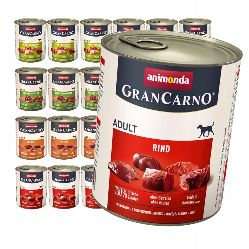 Animonda GranCarno Adult 24x800g Vlhké Krmivo pro psy Mix 4 příchutí