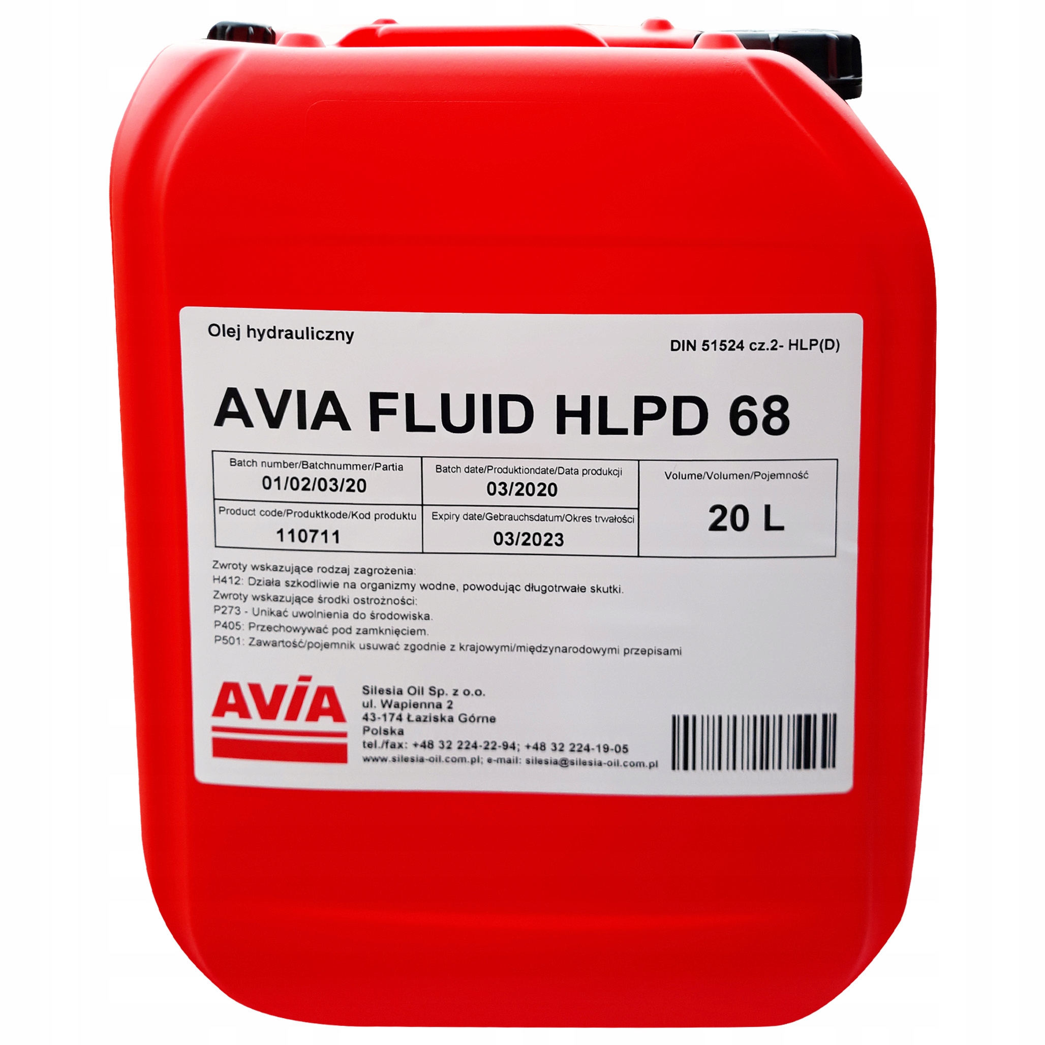 Olej hydrauliczny AVIA FLUID HLPD 68 HLP-D 68 20L