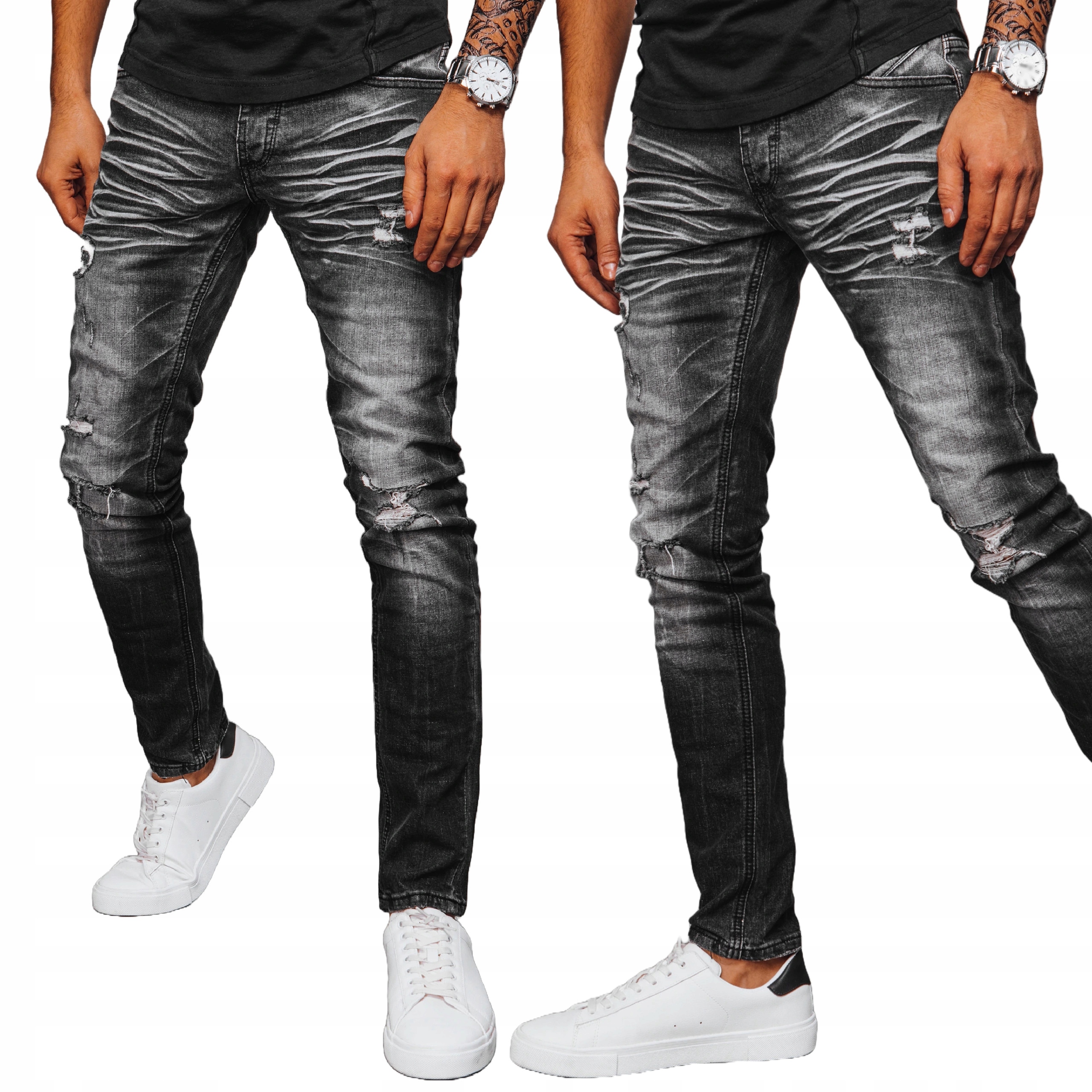 Spodnie Jeansowe Męskie Street Z Dziurami Czarne UX3949 32