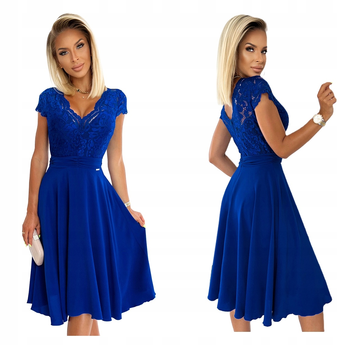 Stylové Šaty S Krajkovým Výstřihem Květy Chabrová S