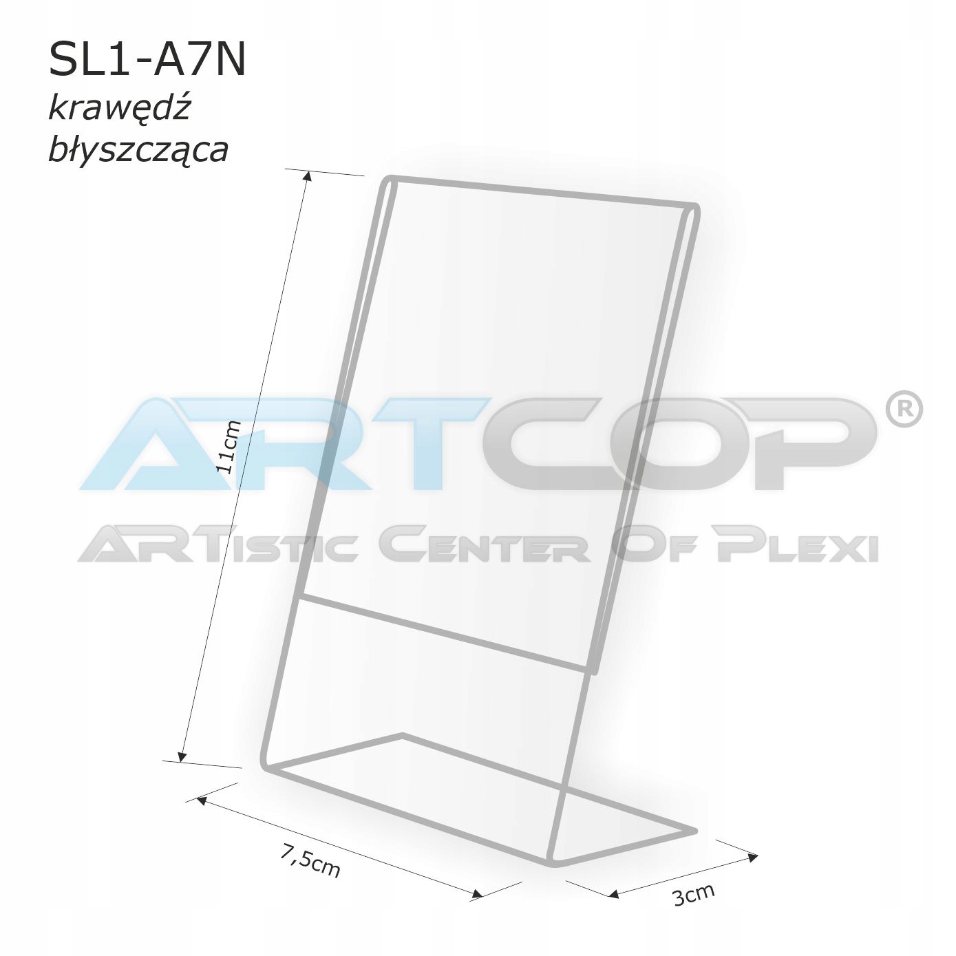 A7 PION - Stojak typ L z PLEXI, Ramka na opis cenę Marka Artcop
