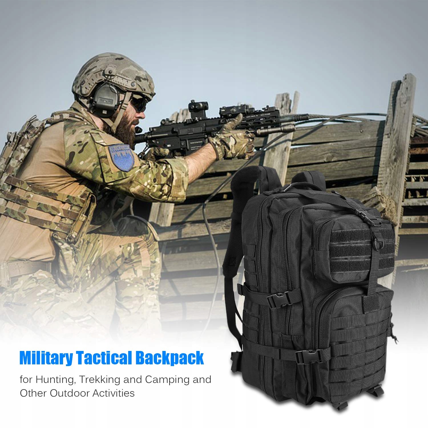 PROCASE Plecak Wojskowy 48L Survival Taktyczny Molle Outdoor Czarny — miniatura 2