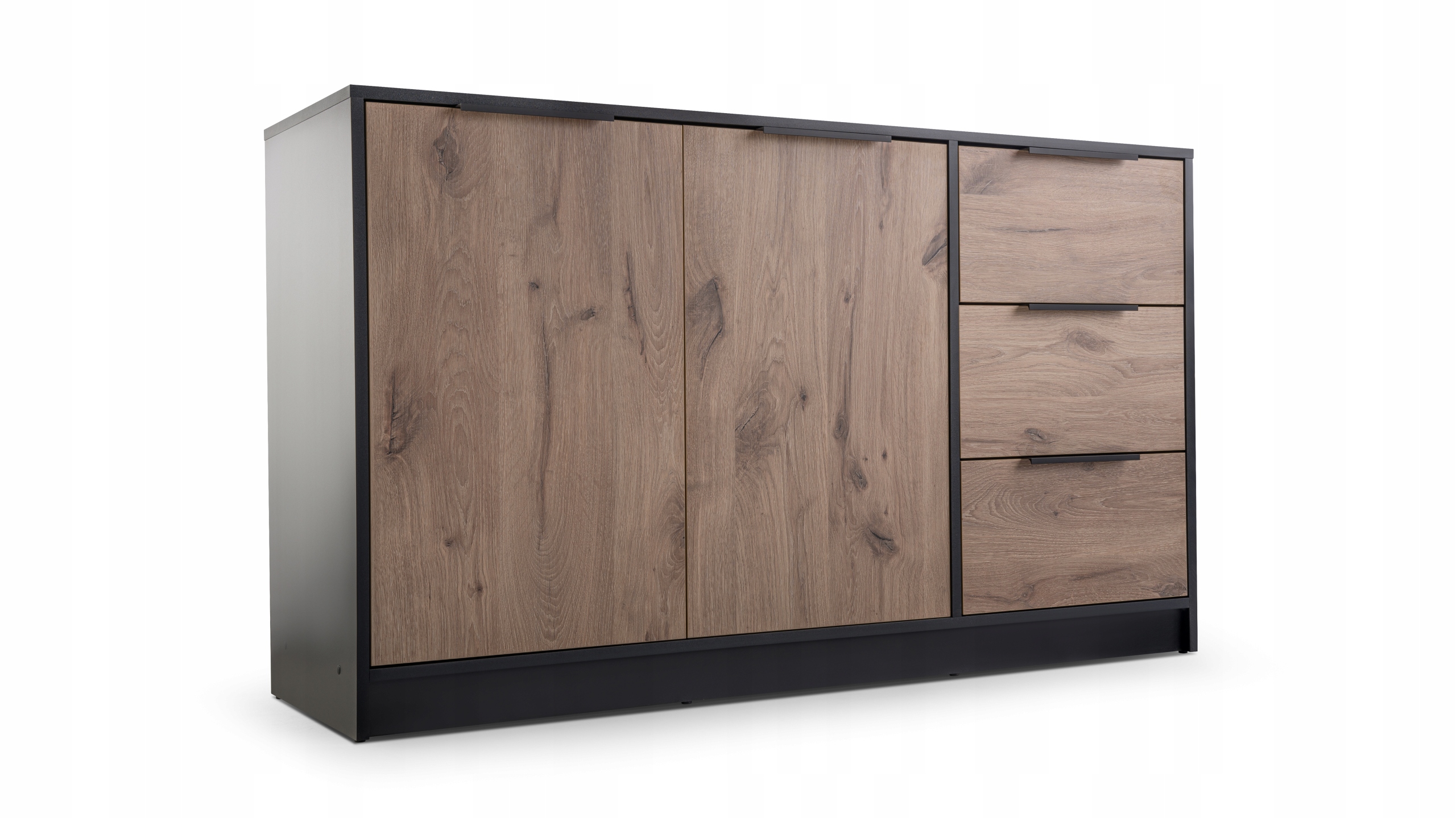 Komoda Do Salonu Sypialnia z Szufladami Czarna Dąb Viking Pojemna 140cm