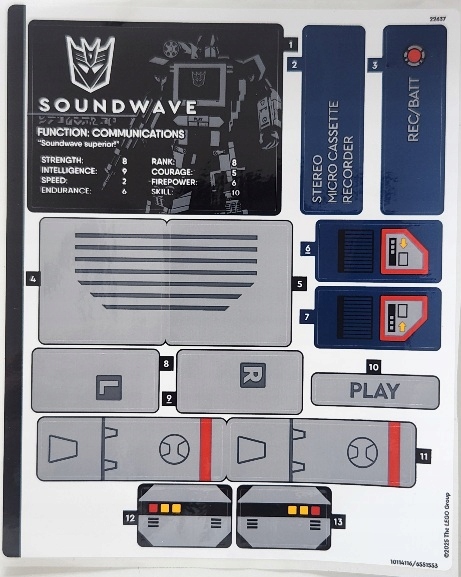 Lego Icons Samolepka Pro Sadu Transformers Soundwave 10358 10358stk01