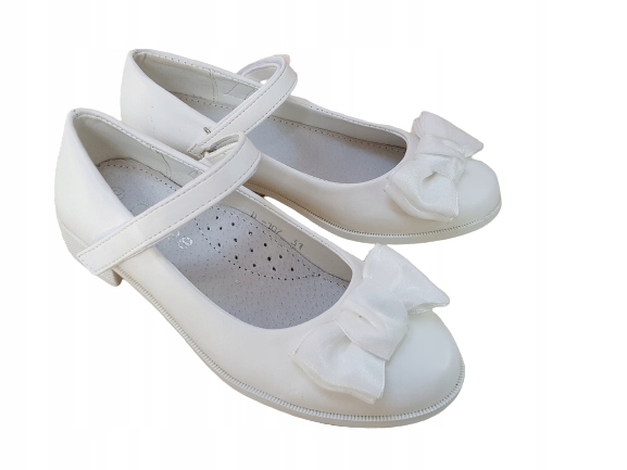 

Balerinki dziewczęce białe z satynową kokardką 32