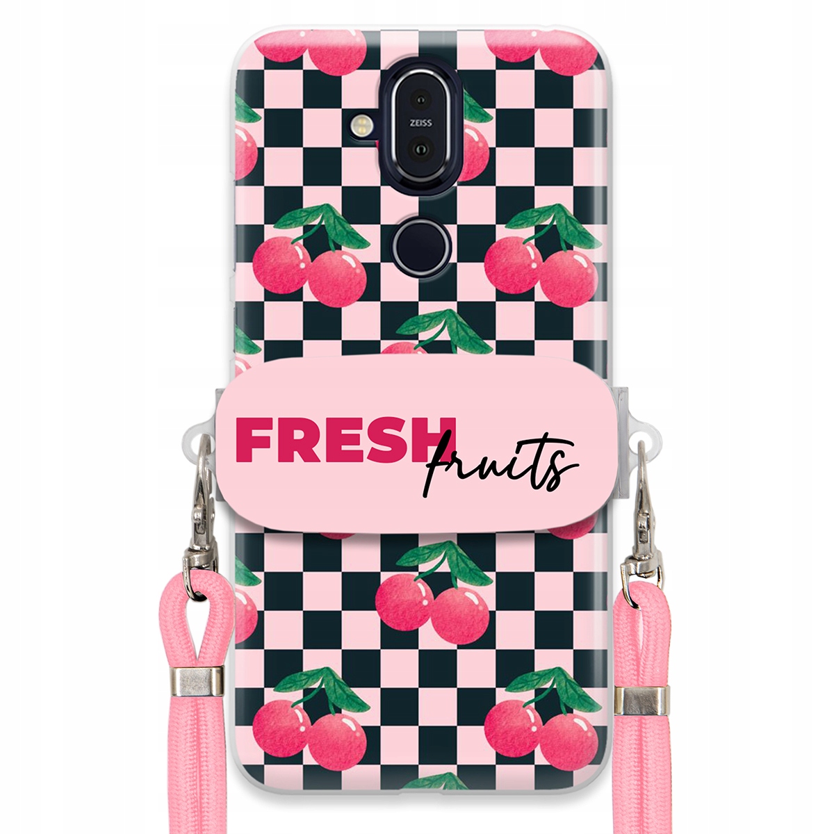 Pouzdro pro Nokia 8.1 Vodítko Pink Crossbody Funkční rukojeť Fresh Fruits