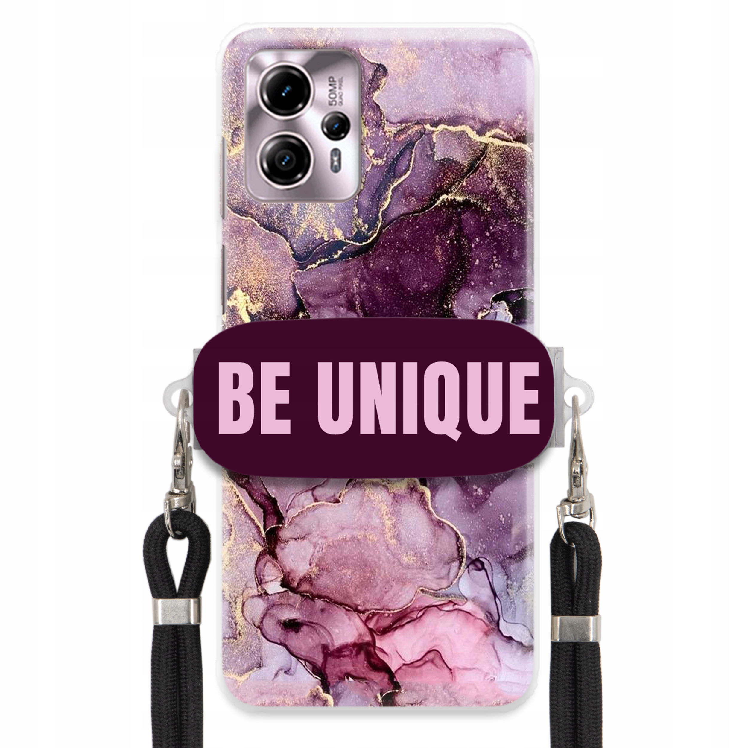 Prémiové puzdro pre Motorola G13 Case Uchywt Šnúrka Čierna Fialová Mramor