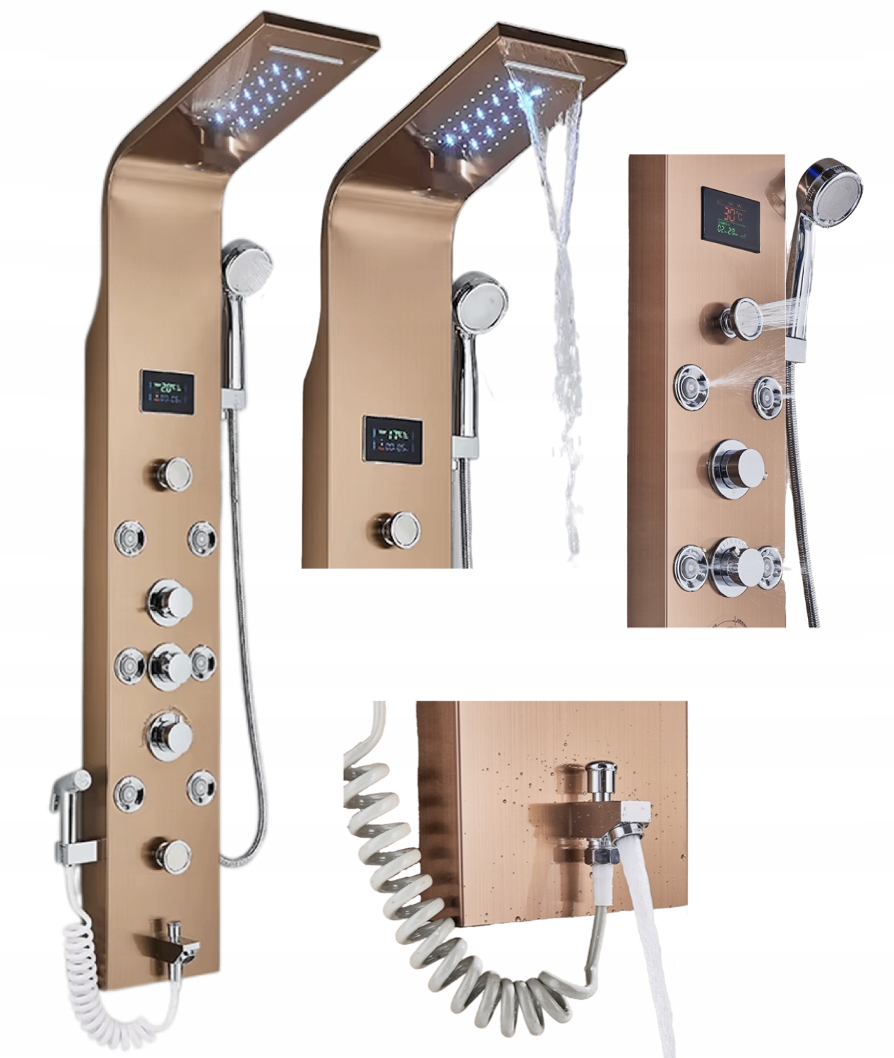 Sprchový panel Led sprchový vodopád hydromasážny displej Rose Gold