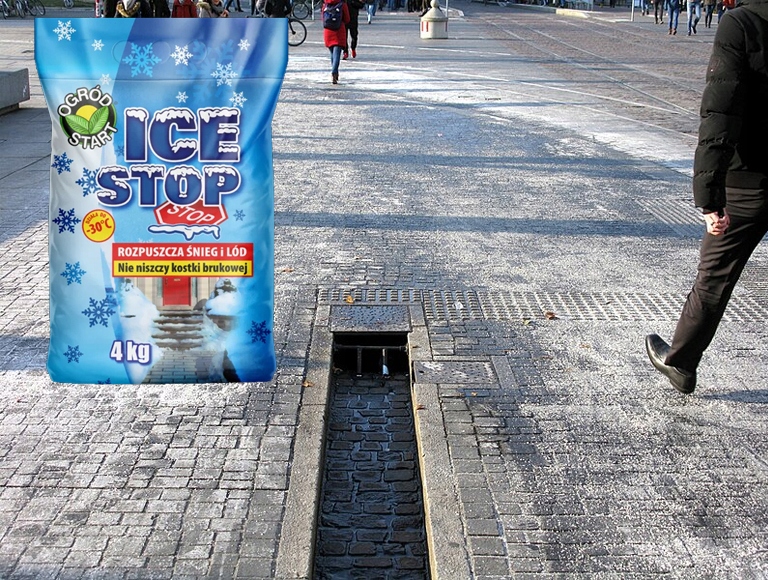 ICE STOP CHLOREK MAGNEZU ANTYLÓD NIE NISZCZY KOSTKI ROZPUSZCZA LÓD 4 KG Producent Ampol-Merol