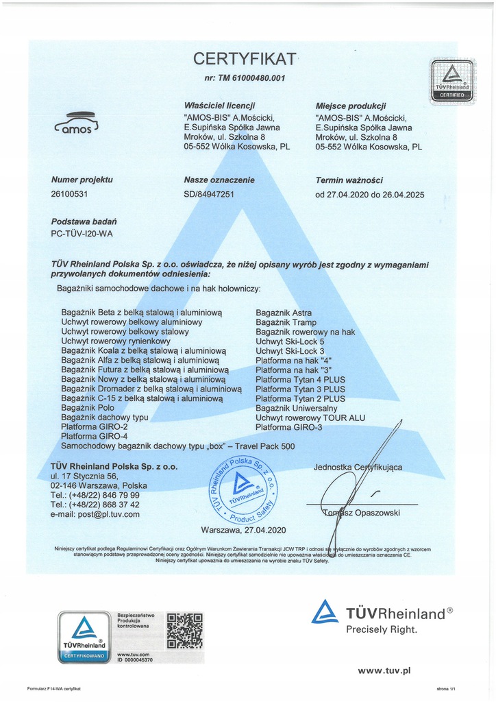 BAGAŻNIK DACHOWY UCHWYT ROWEROWY NA DACH NA 3 ROWERY AMOS ALUMINIUM Średnica ramy rowerowej 20-60 mm