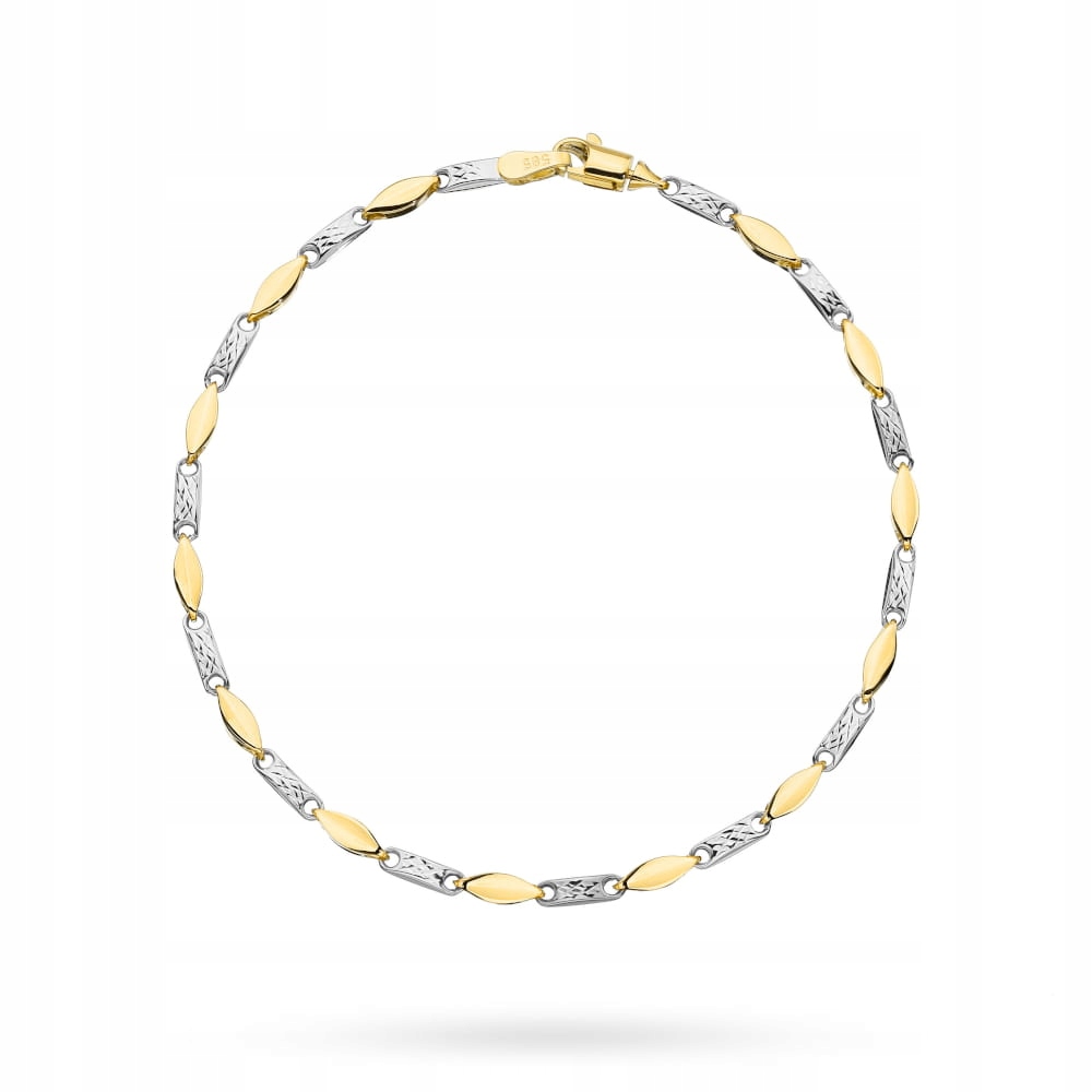 Zlatý náramek 2.65 g s diamantováním 585 a rhodiovaným bílým zlatem 19 Cm