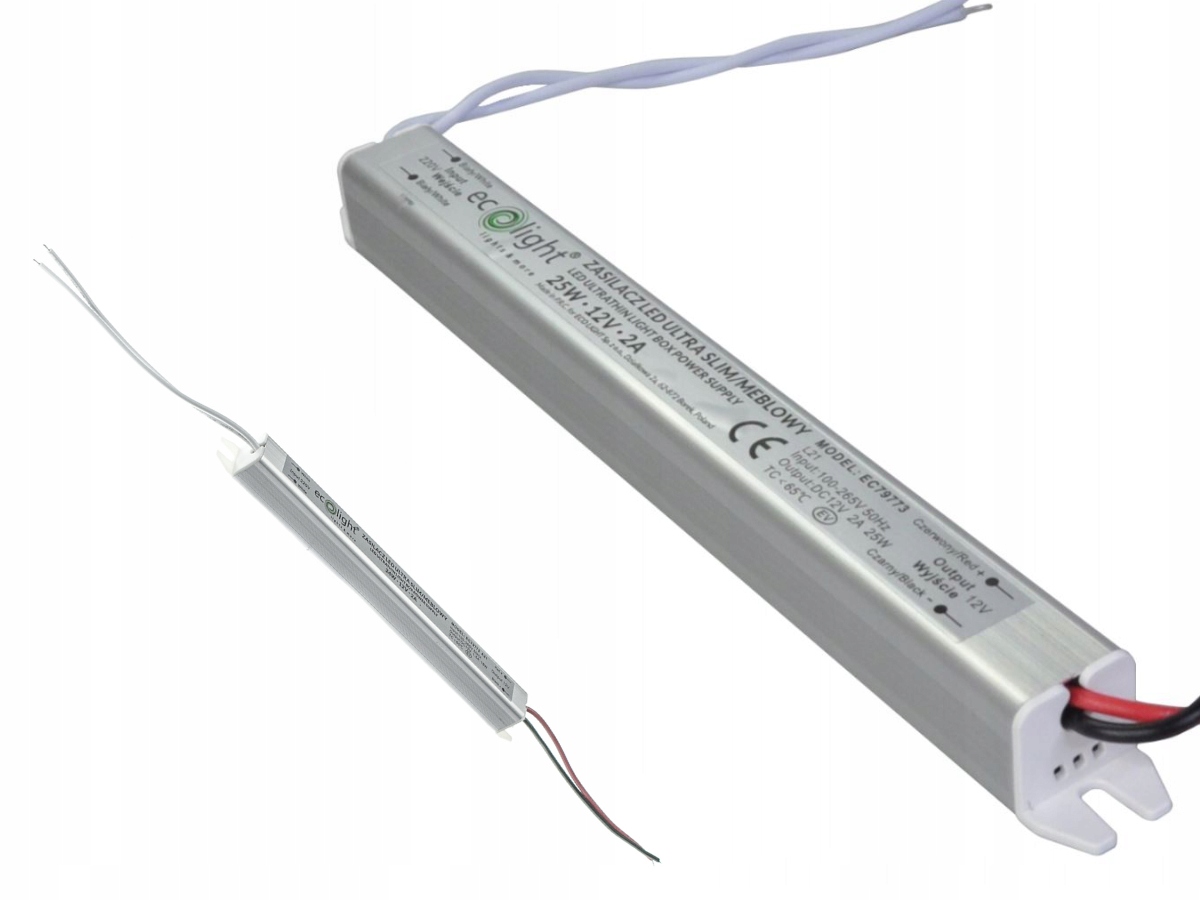 Zasilacz LED Slim 24W 2A 12V Transformator Meblowy Montażowy do Taśm