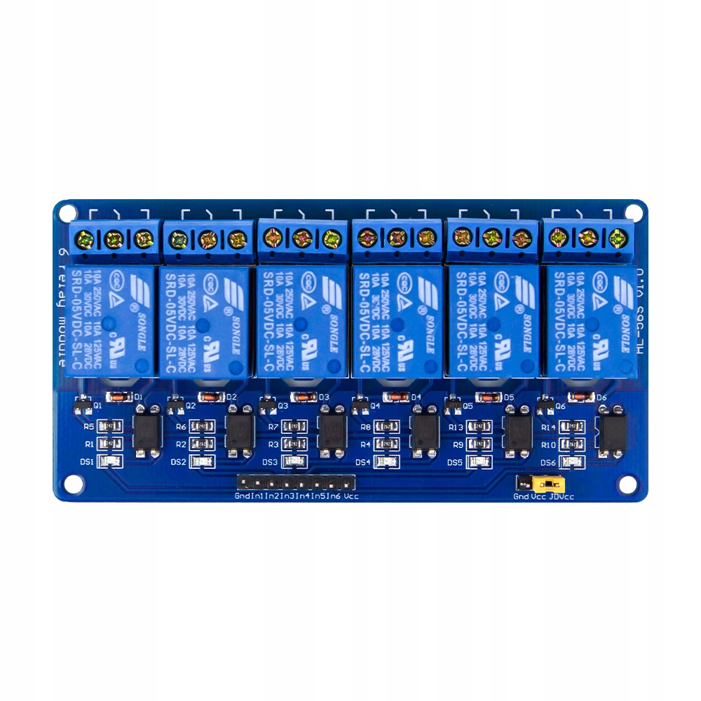 

Moduł przekaźników 6 kanałów 10A/250VAC - cewka 5V