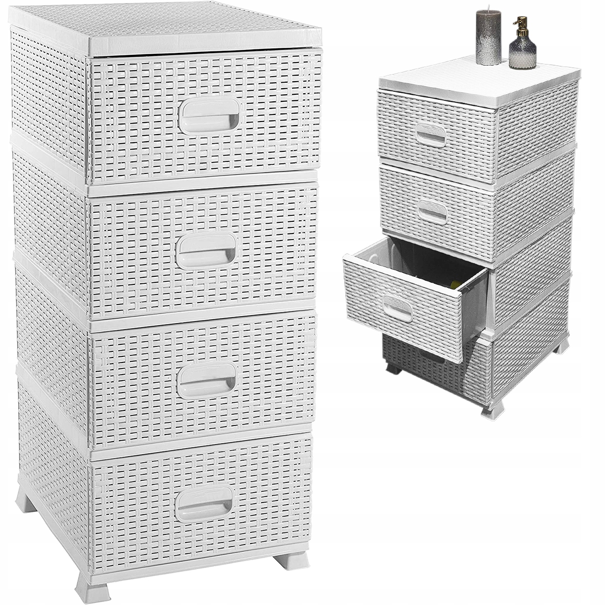 REGAŁ ŁAZIENKOWY SZAFKA KOMODA DO SYPIALNI SALONU STOJĄCY RATTAN 4 SZUFLADY