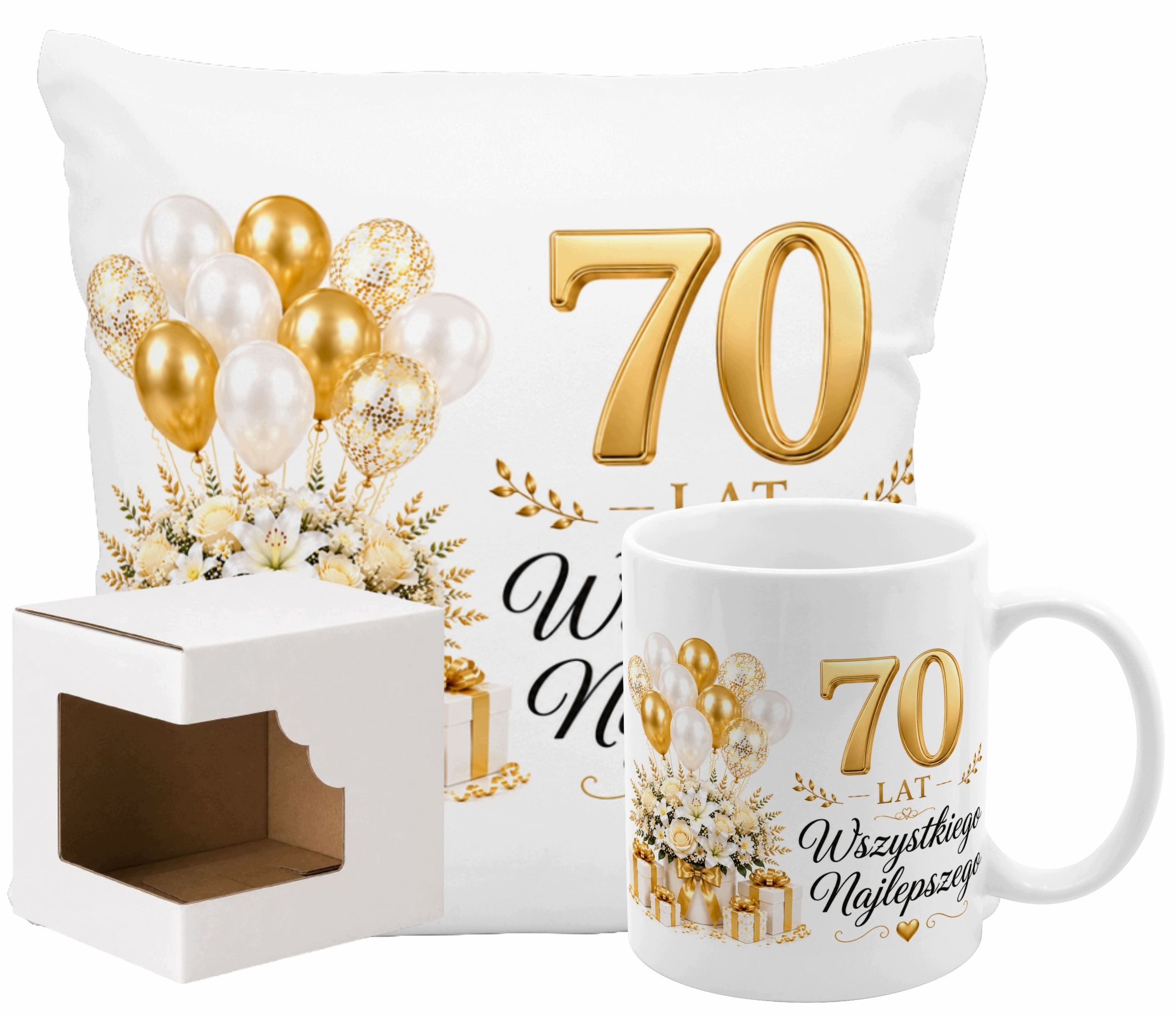 Zestaw Kubek poduszka 70 lat urodziny jubilat solenizant