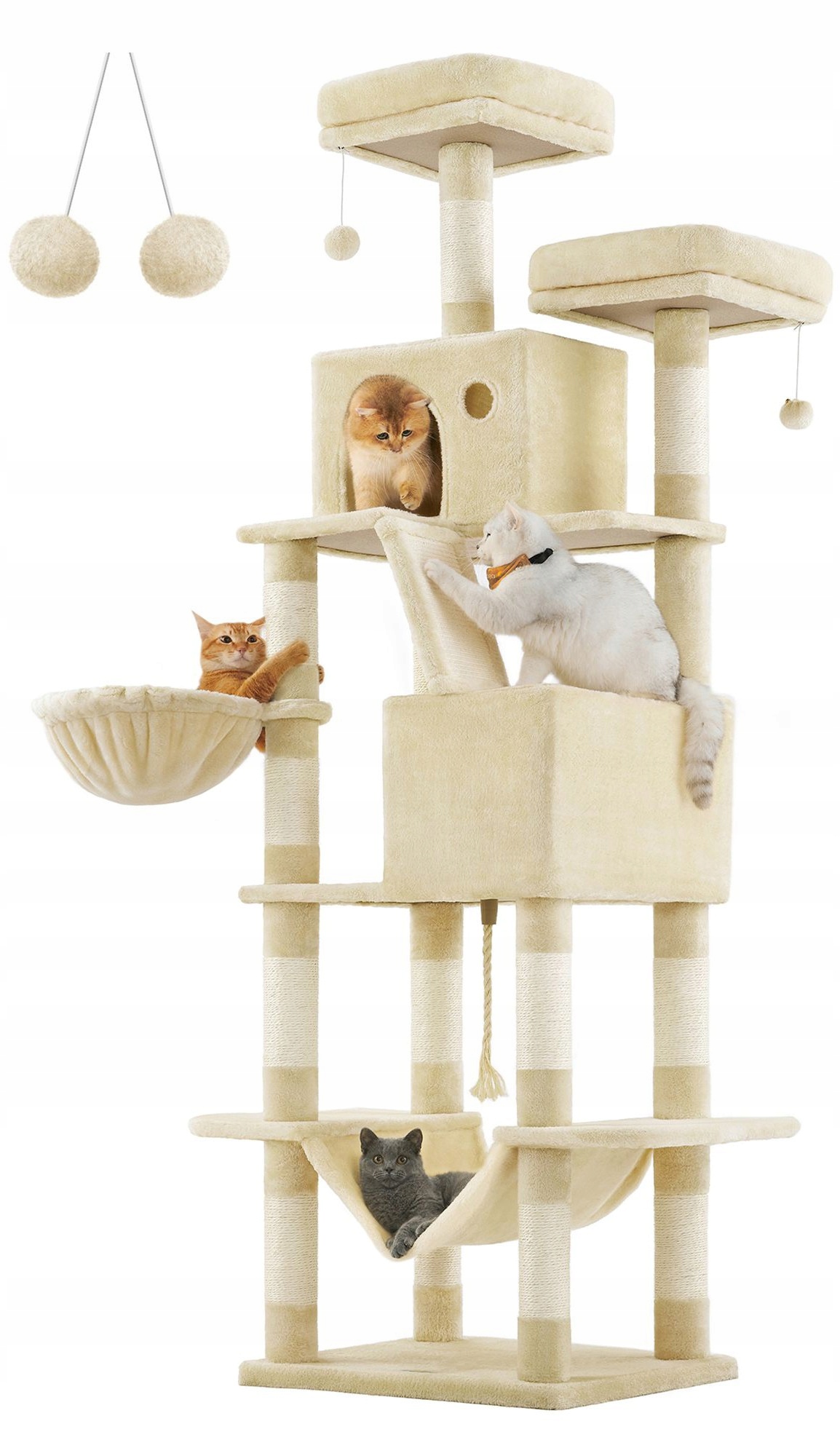 Pevné a stabilní škrabadlo pro kočky pelíšek domeček sloupek sisal béžový 206 cm