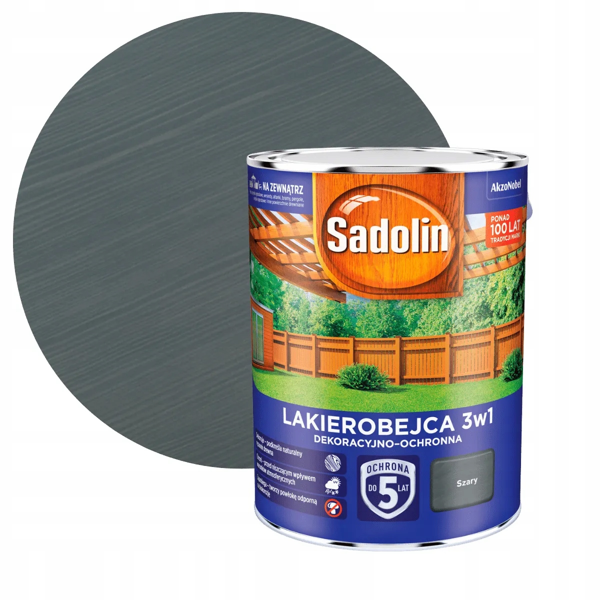 Sadolin Lakierobejca 3W1 Dekoracyjno-ochronna Szary 5L