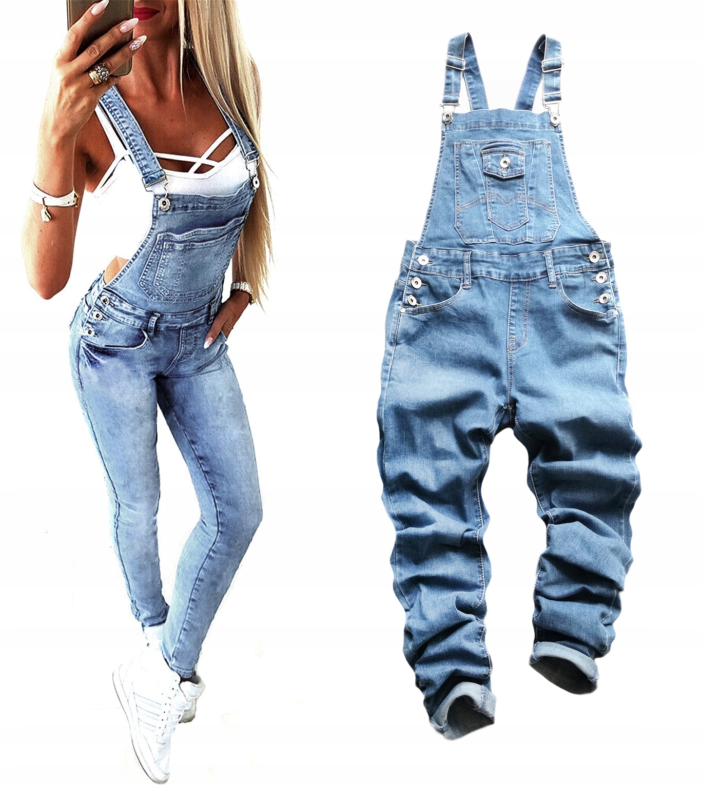 

Ogrodniczki Spodnie Rurki Jeansowe Damskie