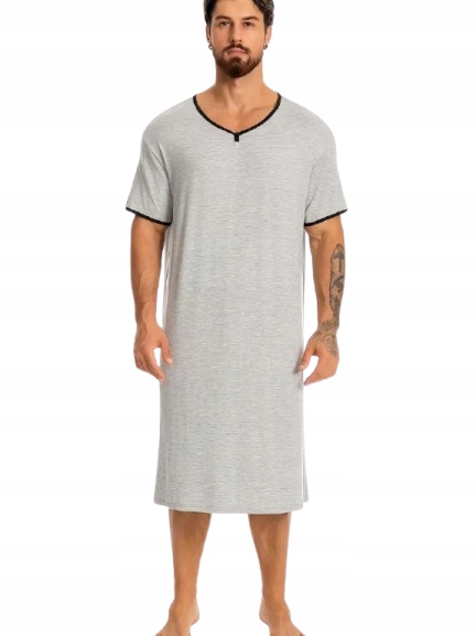 Pánská Noční Košile Viskóza Šedá Košile Dlouhé Tričko Na Spaní L