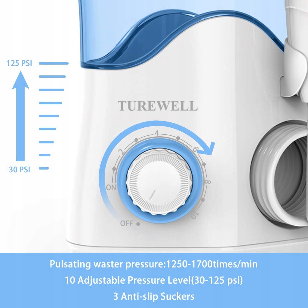 TUREWELL Elektryczny Irigator Dentystyczny 10 Poziomów, 600ml, 8 Końcówek — miniatura 3