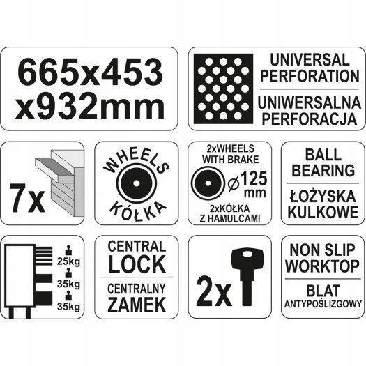 SZAFKA WARSZTATOWA 7 SZUF Yato wózek narzędziowy Waga produktu z opakowaniem jednostkowym 44 kg