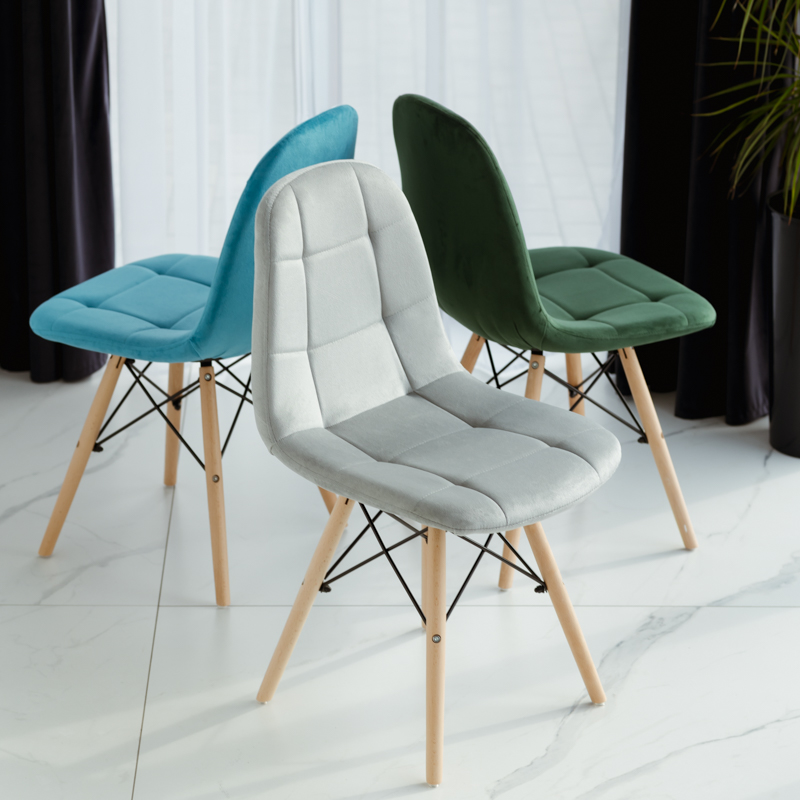 KRZESŁO WELUROWE PIKOWANE TAPICEROWANE DO SALONU JADALNI skandynawskie Szerokość mebla 49 cm