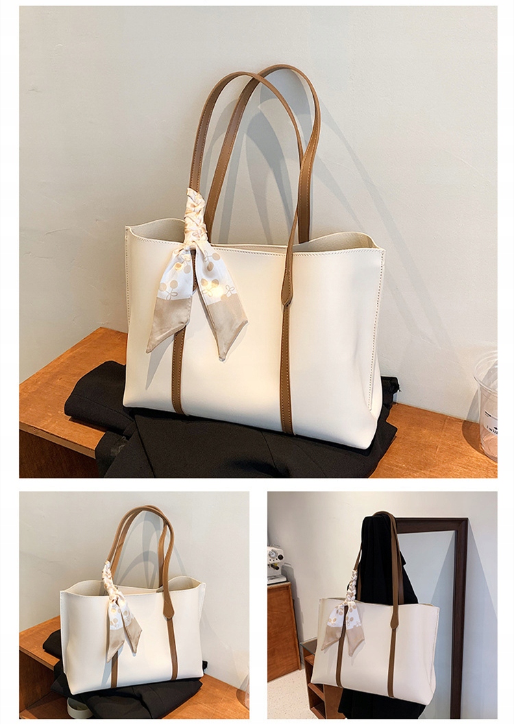 DUŻE TOREBKI DAMSKIE TORBA NA RAMIĘ Odcień ecru