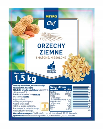 Metro Chef Arašídy smažené nesolené 1,5 kg